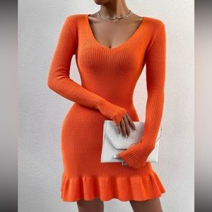 Ribbed Ruffle Hem Mini Dress